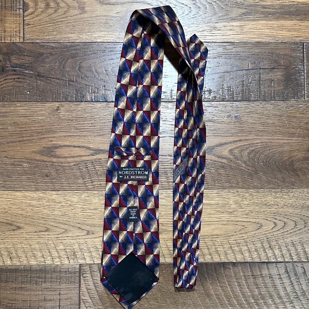 Nordstrom JZ Richard’s Geometric Patterned Silk Tie in Red, Blue, and Gold - Picture 4 of 6